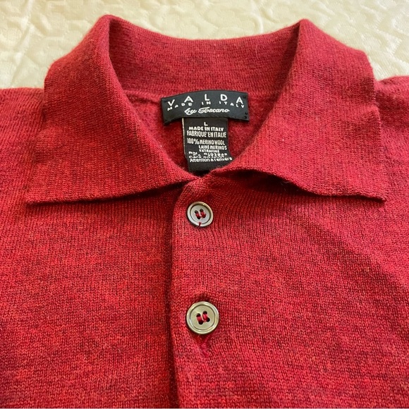 Valda by Toscano Sweater Men’s 100% Merino Wool Collared Red Large Italian Cozy - Picture 3 of 7